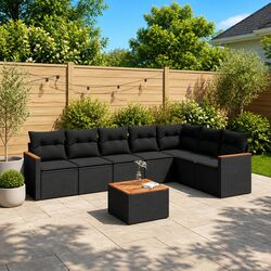 Garden Sofa Set 8 Piece Outdoor Furniture Patio Sectional with Storage Black