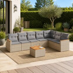 Garden Sofa Set 8 Piece Outdoor Furniture Beige Poly Rattan Patio Sectional