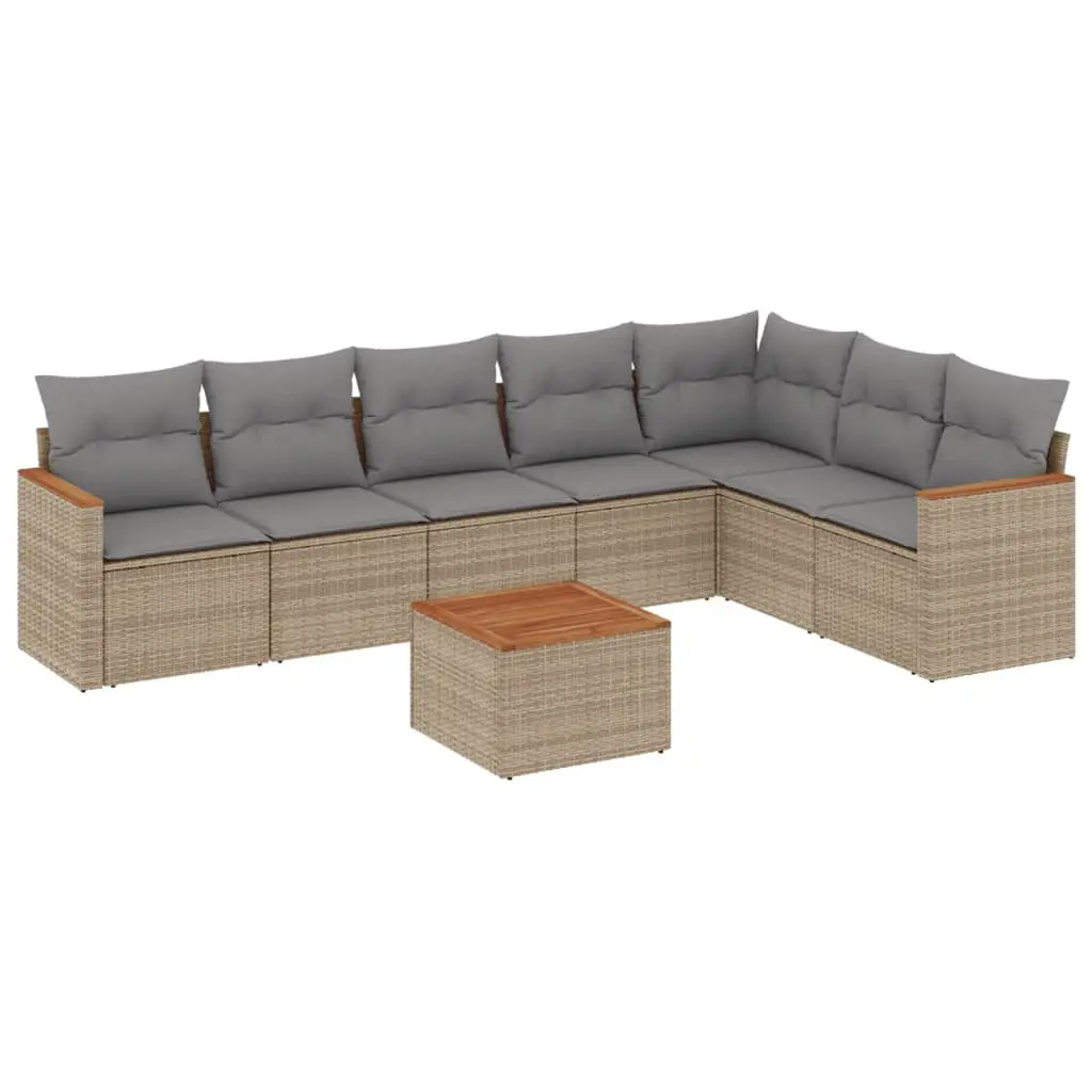Garden Sofa Set 8 Piece Outdoor Furniture Beige Poly Rattan Patio Sectional