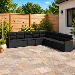 Garden Sofa Set 9 Piece Outdoor Furniture Black Poly Rattan Patio Modular