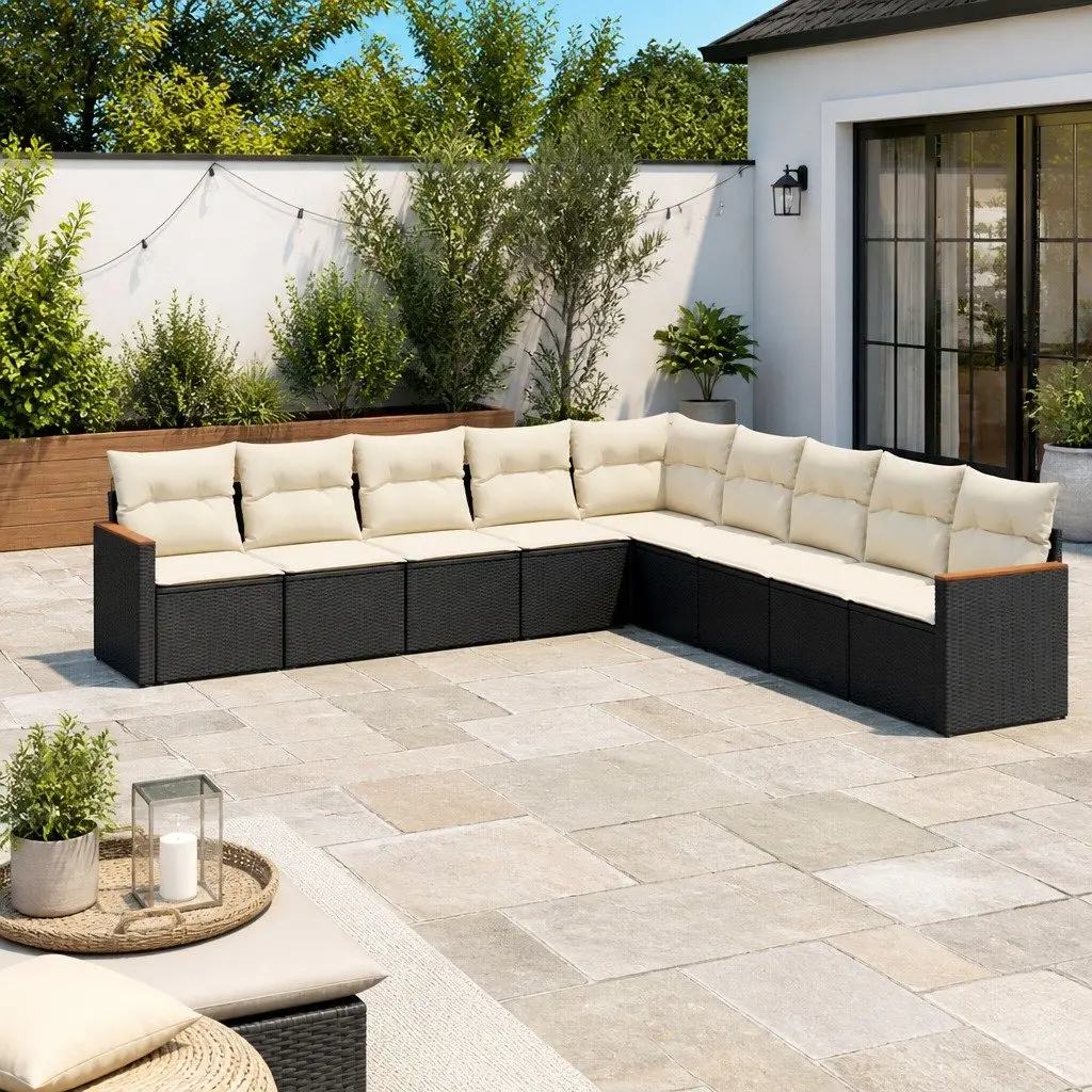 Garden Sofa Set 9 Piece Modular Outdoor Furniture Black PE Rattan