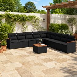 Garden Sofa Set 10 Piece Outdoor Furniture Patio Lounge Black Poly Rattan
