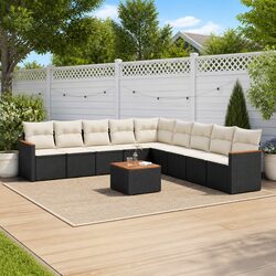 Garden Sofa Set 10 Piece Outdoor Furniture Black Poly Rattan Modular Patio