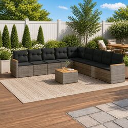 Garden Sofa Set 10 Piece Outdoor Furniture Grey Poly Rattan Patio Seating