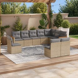 Garden Sofa Set 10 Piece Outdoor Furniture Patio Beige with Cushions Storage