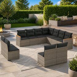 Garden Sofa Set 11 Piece Outdoor Furniture Lounge Grey Poly Rattan Modular