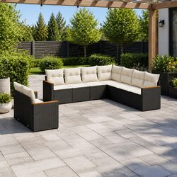 Garden Sofa Set 9 Piece Outdoor Furniture Patio Lounge Black Poly Rattan Modular