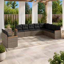 Garden Sofa Set 10 Piece Outdoor Furniture with Cushions Grey Poly Rattan