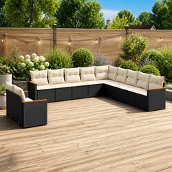 Garden Sofa Set 11 Piece Outdoor Furniture Black Poly Rattan Modular Patio