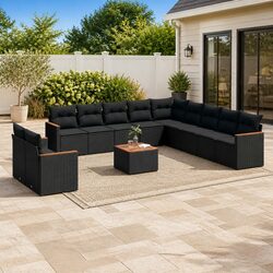 Garden Sofa Set 12 Piece Outdoor Furniture Black Poly Rattan Modular Patio