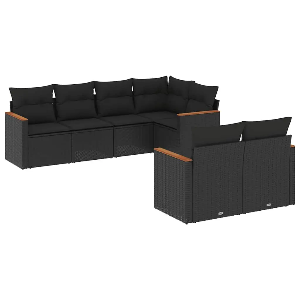 7 Piece Garden Sofa Set with Storage Cushions Black Poly Rattan Outdoor Patio