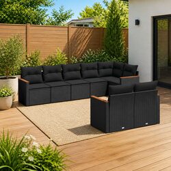 Garden Sofa Set 8 Piece Outdoor Furniture Patio Rattan Modular Black with