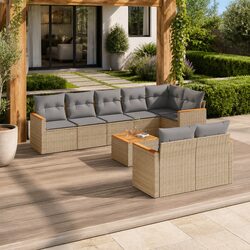 Garden Sofa Set 9 Piece Outdoor Furniture Beige Poly Rattan Patio Lounge Modular