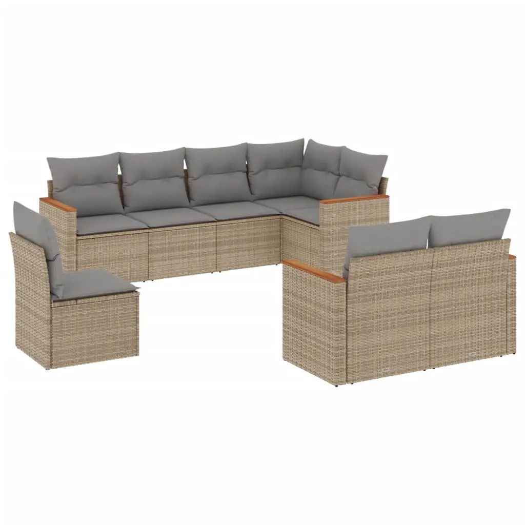 Garden Sofa Set 8 Piece Outdoor Furniture Patio Sectional with Cushions Beige