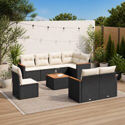 Outdoor Garden Sofa Set 9 Piece Black Poly Rattan Patio Furniture with Storage