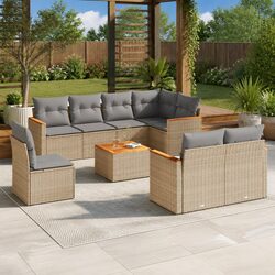 Garden Sofa Set 9 Piece Outdoor Furniture Beige Poly Rattan Patio Seating with
