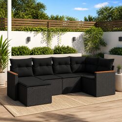 Garden Sofa Set 6 Piece Outdoor Furniture with Cushions Black Poly Rattan