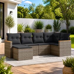 Garden Sofa Set 6 Piece Outdoor Furniture Grey Poly Rattan Patio Seating with