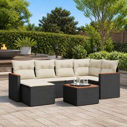 7 Piece Garden Sofa Set with Cushions Black Outdoor Patio Furniture Rattan