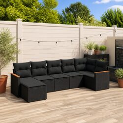 Garden Sofa Set 7 Piece Outdoor Furniture Patio Lounge Black Poly Rattan Modular
