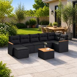 Garden Sofa Set 8 Piece Outdoor Furniture Patio Seating Black Poly Rattan
