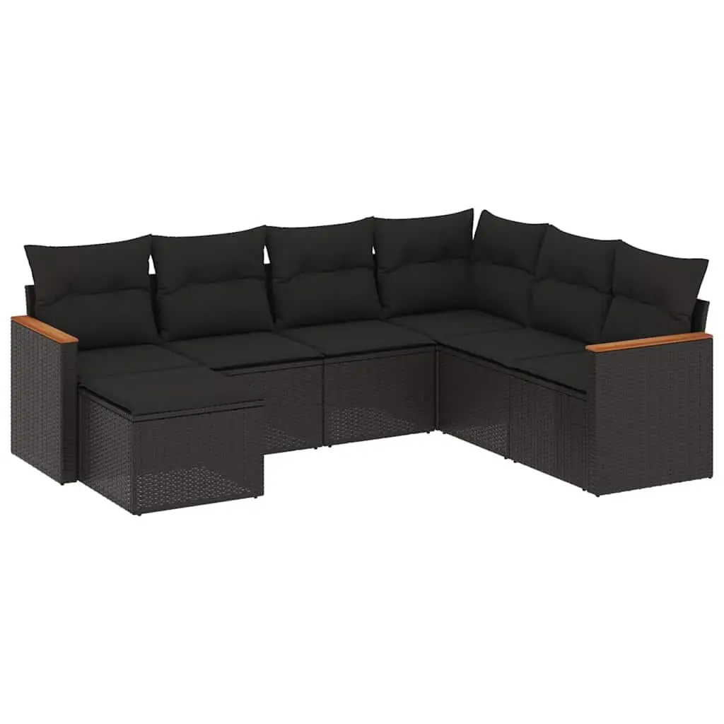 7 Piece Garden Sofa Set with Cushions Black Poly Rattan Outdoor Furniture