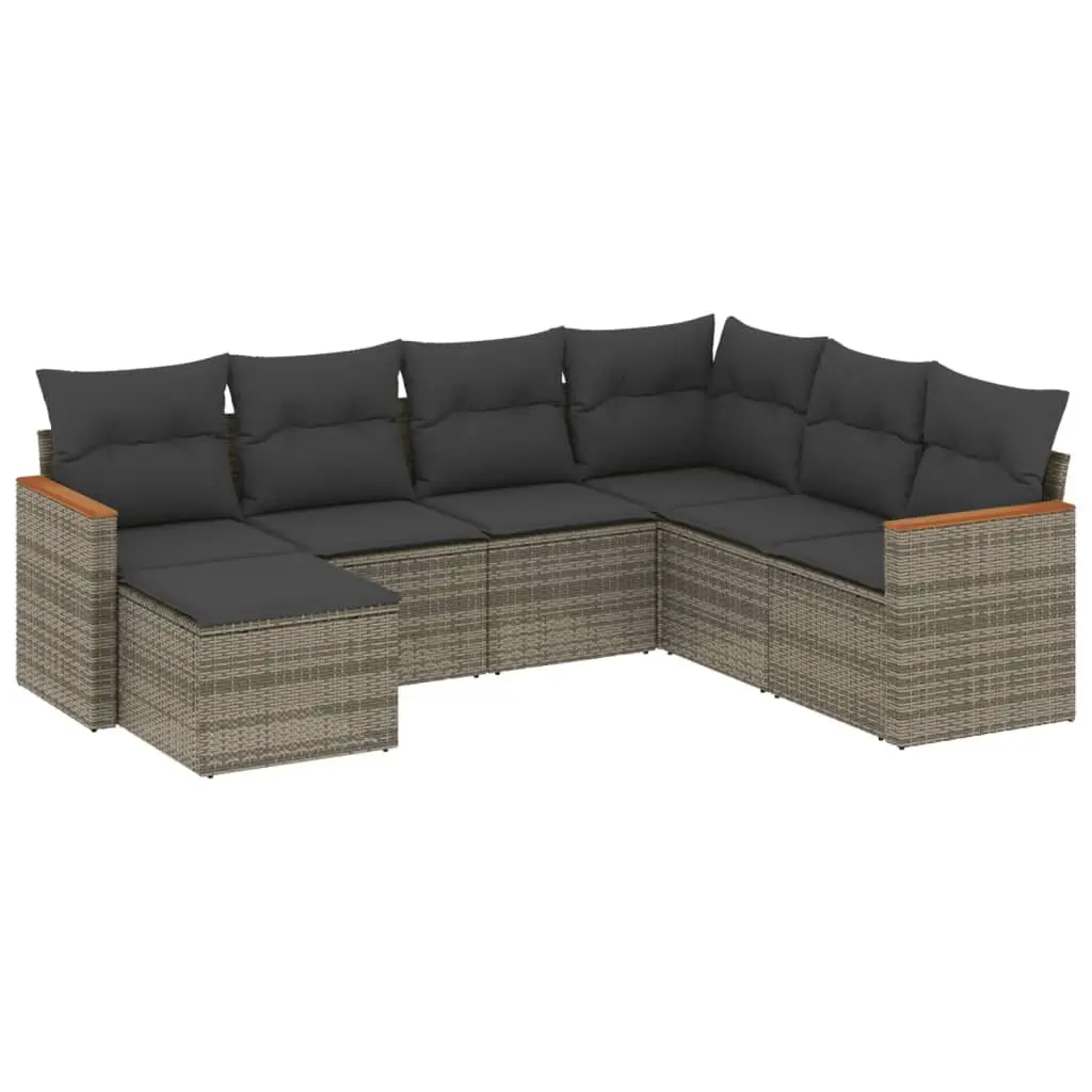7 Piece Garden Sofa Set with Cushions Outdoor Patio Furniture Grey Poly Rattan