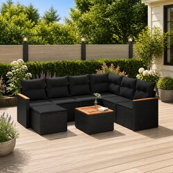 Garden Sofa Set 8 Piece Outdoor Furniture Black Poly Rattan Patio Sectional