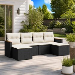 Garden Sofa Set 6 Piece Outdoor Furniture Patio Lounge Modular Black Poly Rattan