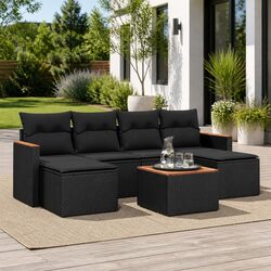 Garden Sofa Set 7 Piece Outdoor Furniture with Cushions Storage Black Poly
