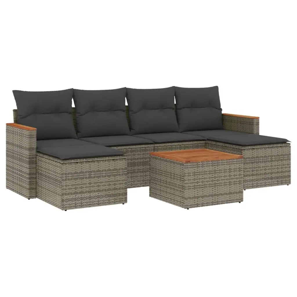 7 Piece Garden Sofa Set Grey Poly Rattan Outdoor Furniture with Storage Cushions