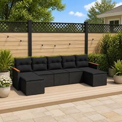 Garden Sofa Set 7 Piece Outdoor Furniture Patio Black Poly Rattan Modular