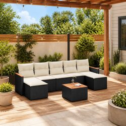 Garden Sofa Set 8 Piece Outdoor Furniture Black Poly Rattan Patio Lounge with