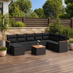 Garden Sofa Set 9 Piece Outdoor Furniture Black Poly Rattan Patio Sectional