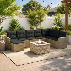 Garden Sofa Set 9 Piece Outdoor Furniture Grey Poly Rattan Patio Seating