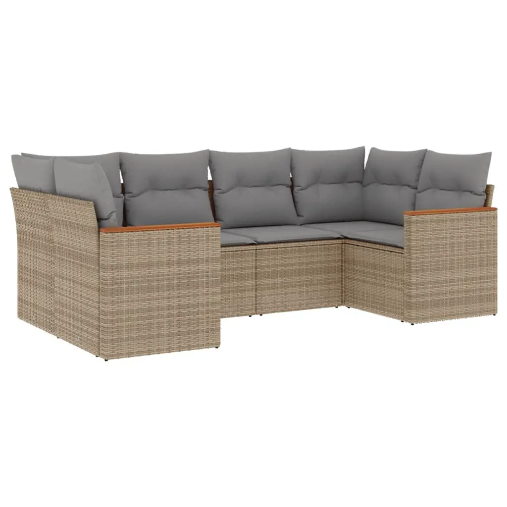 Outdoor Garden Sofa Set 6 Piece Beige Poly Rattan Furniture Patio Seating