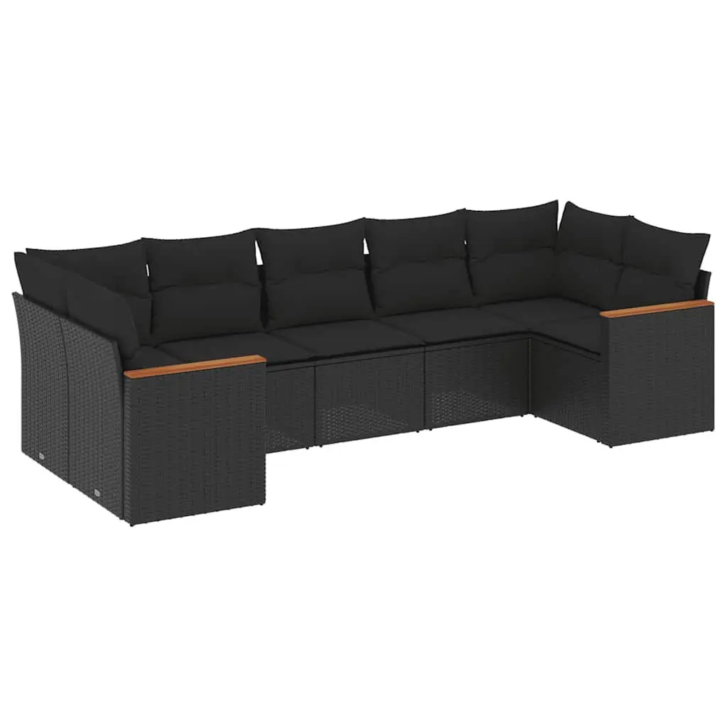 7 Piece Garden Sofa Set Black Poly Rattan Outdoor Furniture Patio Sectional
