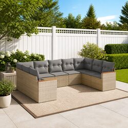 Garden Sofa Set 9 Piece Outdoor Furniture Lounge Beige Poly Rattan Modular Patio