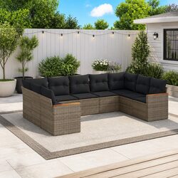 Garden Sofa Set 9 Piece Outdoor Furniture Poly Rattan Grey Modular Patio Seating