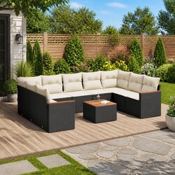 Garden Sofa Set 10 Piece Outdoor Furniture with Cushions Storage Black