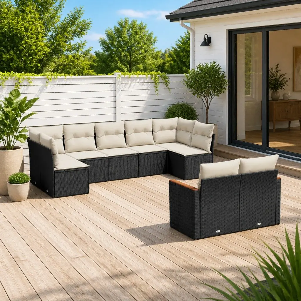 Garden Sofa Set 9 Piece Outdoor Furniture Patio Seating Black Rattan Modular