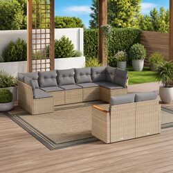 Garden Sofa Set 9 Piece Outdoor Furniture Patio Lounge Beige Poly Rattan Modular