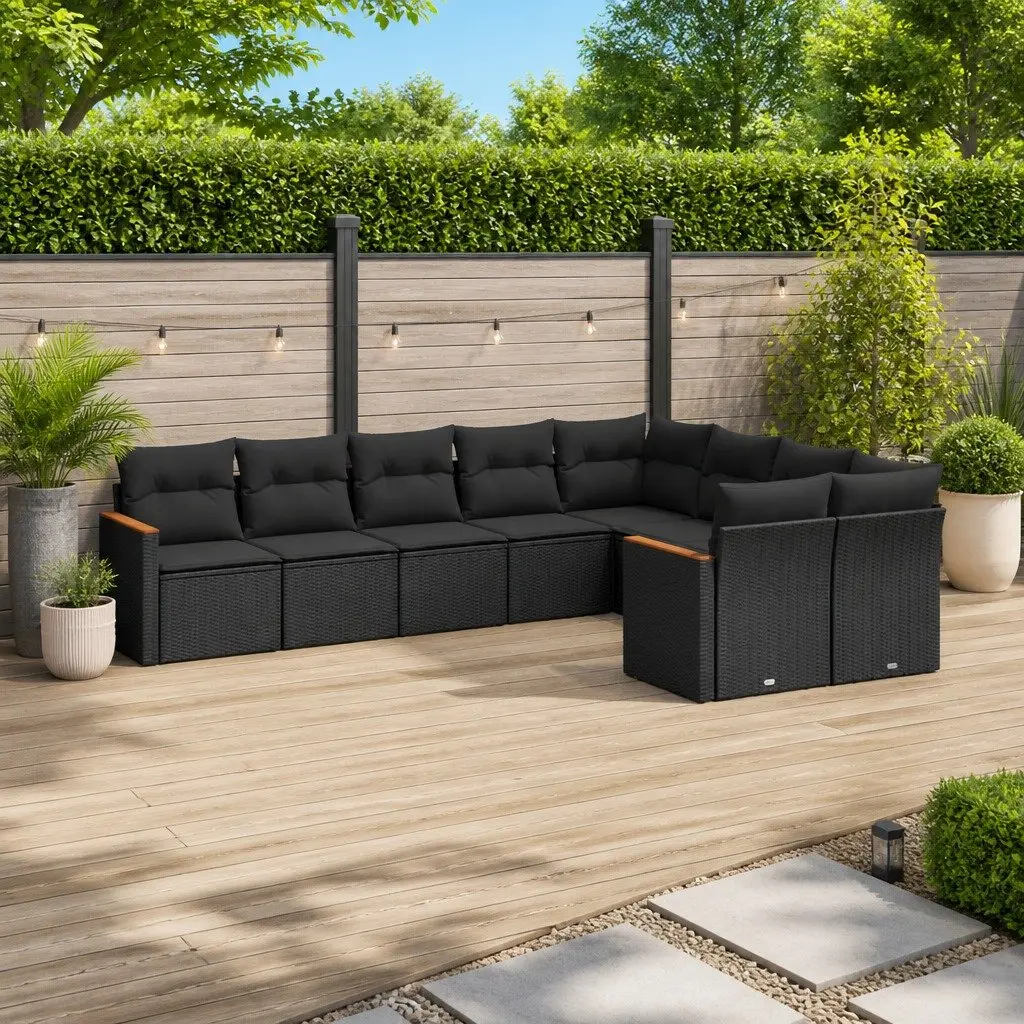 Garden Sofa Set 9 Piece Outdoor Furniture Patio Lounge Black Poly Rattan Modular