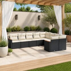 Garden Sofa Set 9 Piece Black Outdoor Furniture Patio Lounge with Cushions