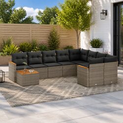 Garden Sofa Set 10 Piece Outdoor Patio Furniture Grey Poly Rattan Modular