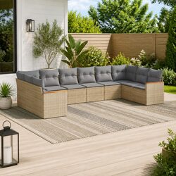 Garden Sofa Set 10 Piece Outdoor Furniture Patio Beige Poly Rattan Modular