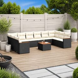 Garden Sofa Set 11 Piece Outdoor Furniture Patio Lounge Black Poly Rattan