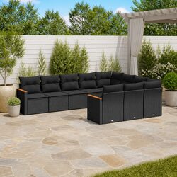 Garden Sofa Set 10 Piece Outdoor Furniture Patio Sectional with Cushions Black