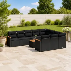 11 Piece Outdoor Garden Sofa Set Black Poly Rattan Patio Furniture with