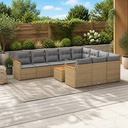 Outdoor Garden Sofa Set 11 Piece Beige Rattan Patio Furniture with Storage